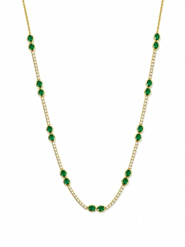Emerald Diamond Station Necklace