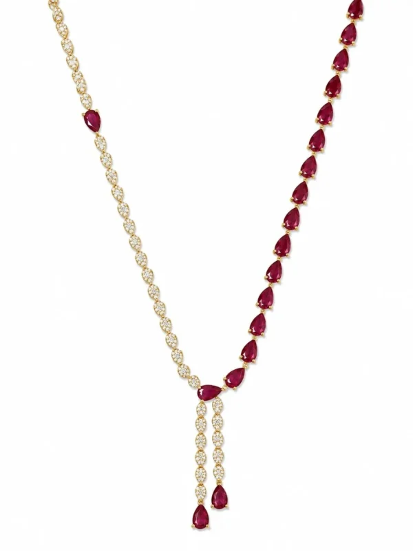 Pear Ruby Diamond Necklace