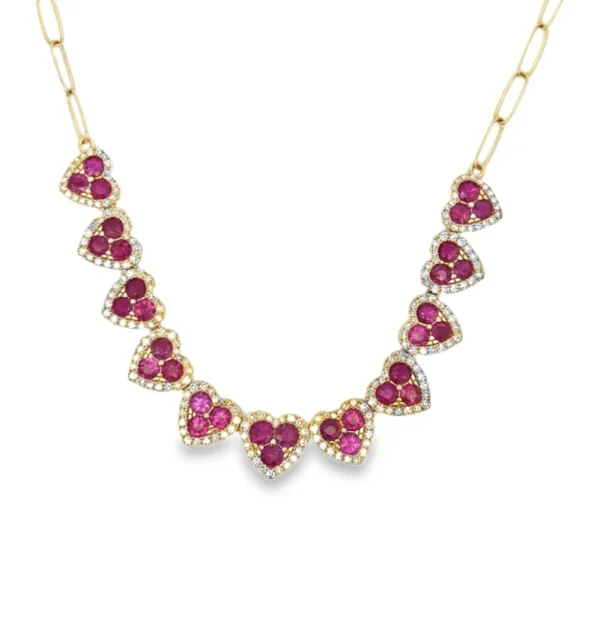 Ruby Heart Cluster Necklace