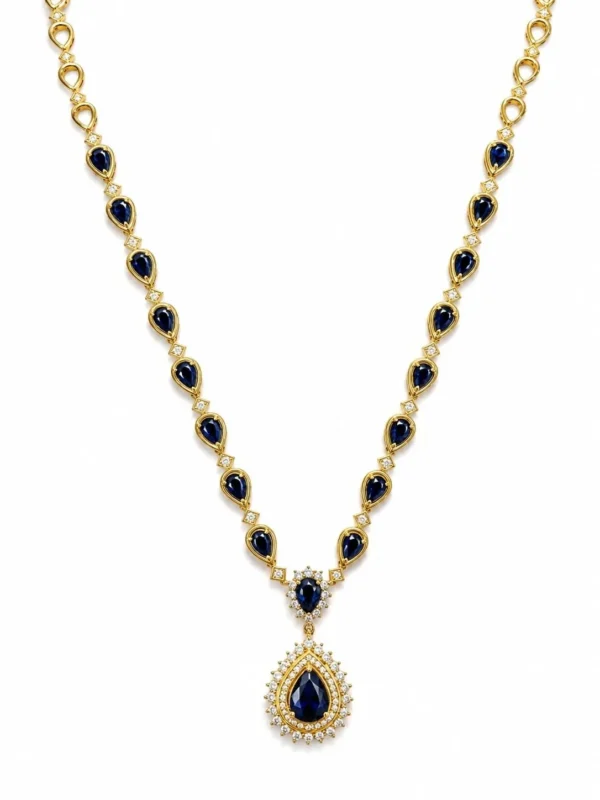 Pear Sapphire Halo Necklace