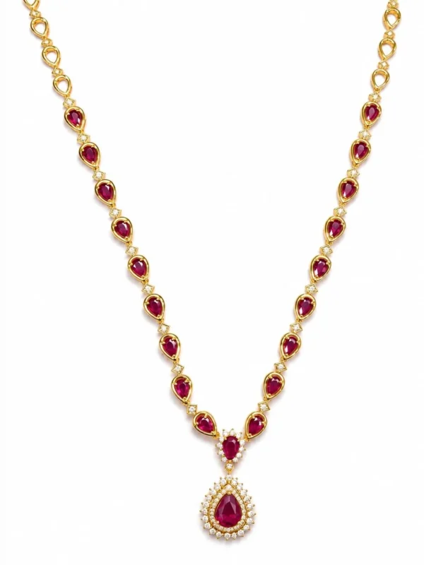 Pear Ruby Drop Necklace