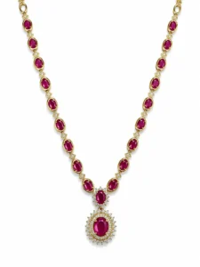 Ruby Diamond Halo Necklace