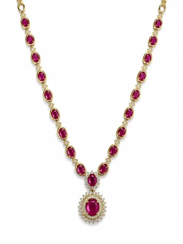 Ruby Diamond Halo Necklace