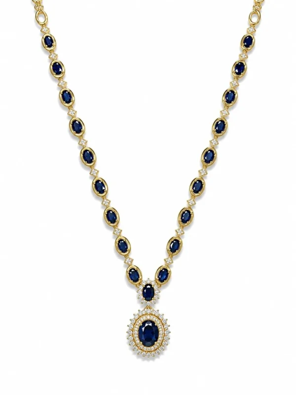 Sapphire Diamond Halo Necklace