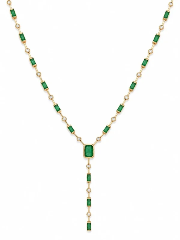 Emerald Diamond Y Necklace