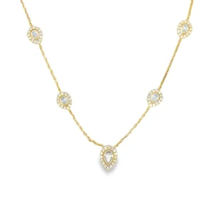 Pear Halo Station Necklace