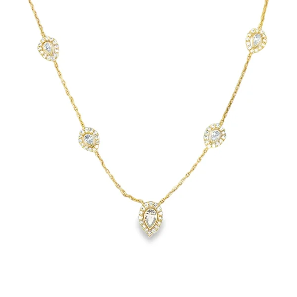 Pear Halo Station Necklace