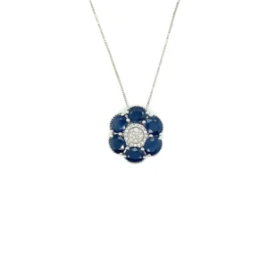 Sapphire Flower Pendant Necklace