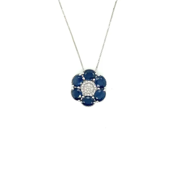 Sapphire Flower Pendant Necklace