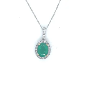 Oval Emerald Halo Necklace