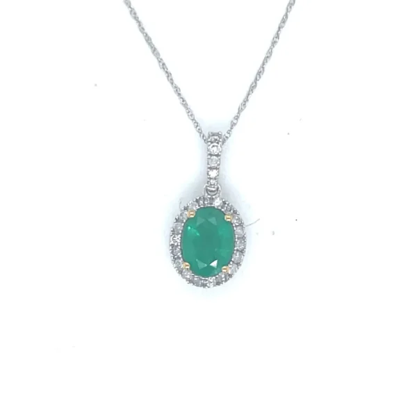 Oval Emerald Halo Necklace