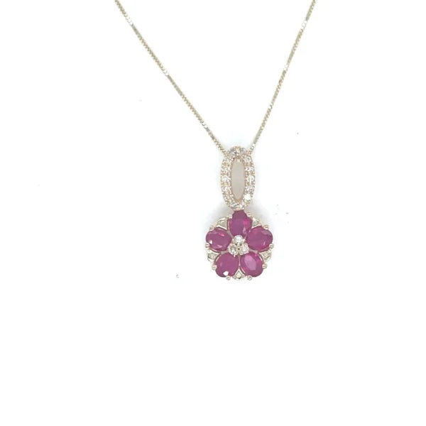 Ruby Flower Pendant Necklace