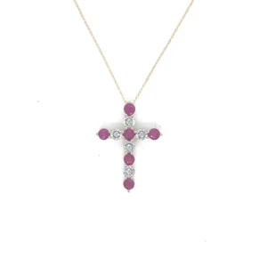 Ruby Cross Pendant Necklace