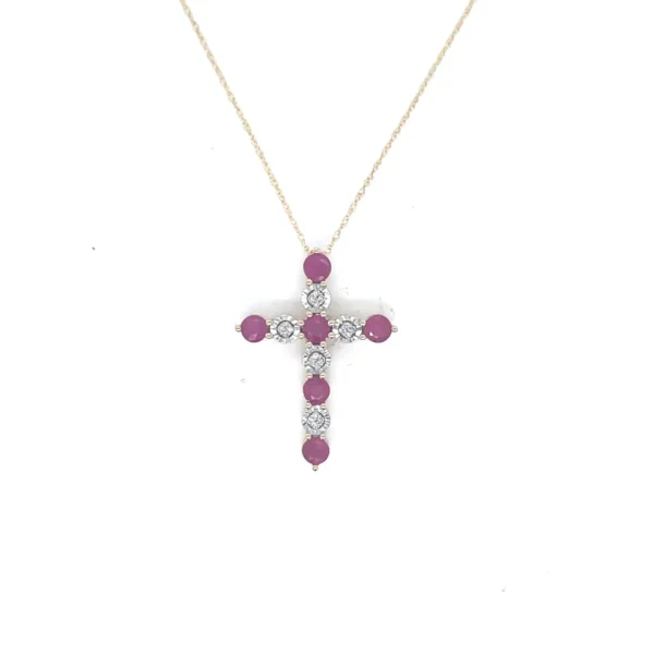 Ruby Cross Pendant Necklace