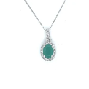 Oval Emerald Halo Necklace