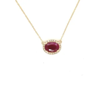 Oval Ruby Halo Necklace