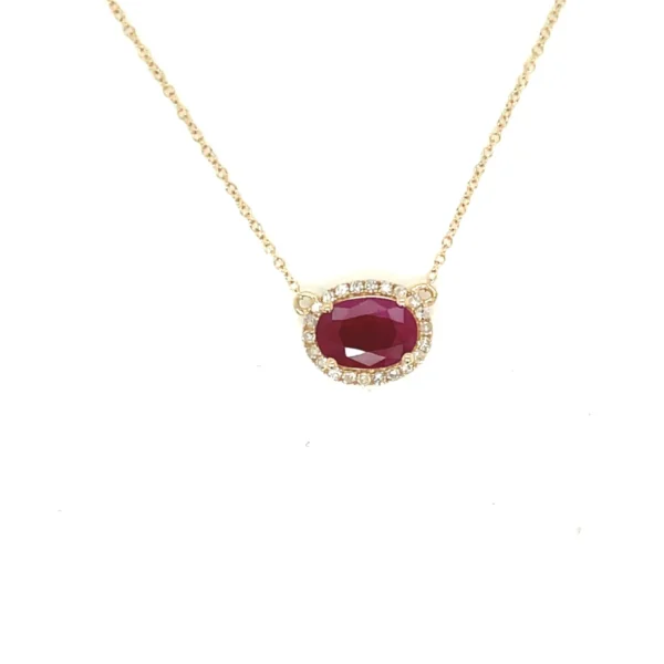 Oval Ruby Halo Necklace