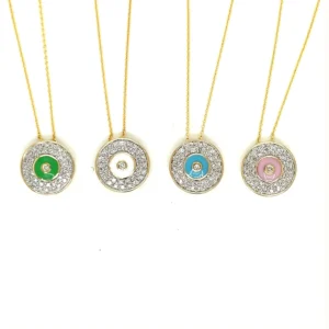 Enamel Diamond Disc Necklace