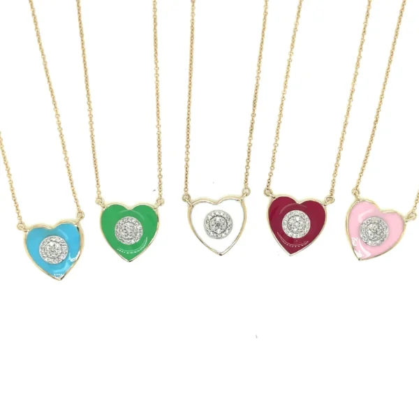 Enamel Heart Diamond Necklace