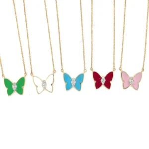Enamel Butterfly Pendant Necklace