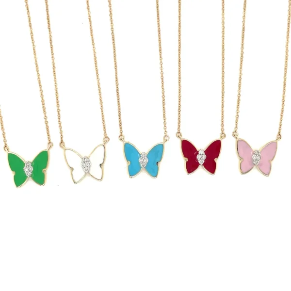 Enamel Butterfly Pendant Necklace