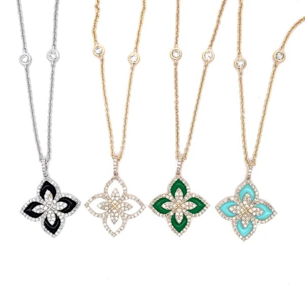 Enamel Floral Diamond Necklace