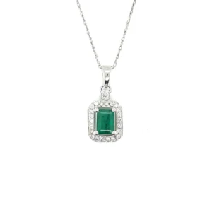 Emerald Halo Pendant Necklace