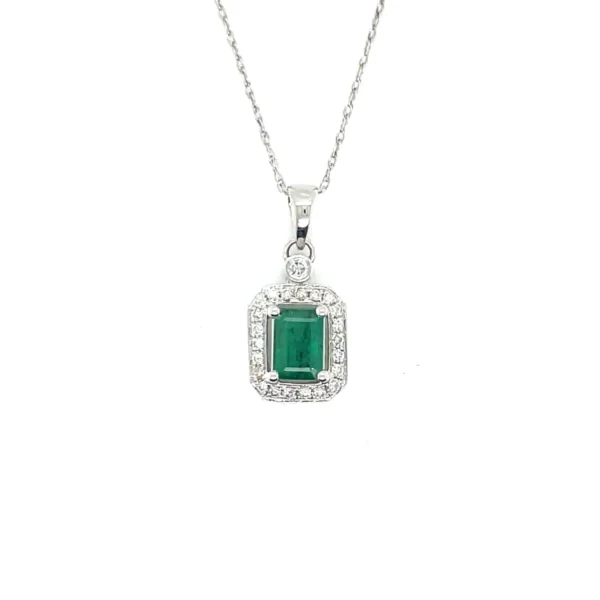 Emerald Halo Pendant Necklace