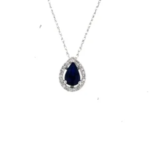 Pear Sapphire Halo Necklace