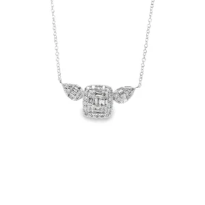 Baguette Diamond Halo Necklace