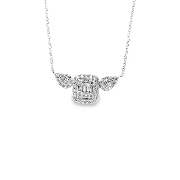 Baguette Diamond Halo Necklace