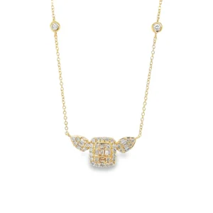 Baguette Diamond Halo Necklace