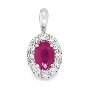 Oval Ruby Halo Pendant