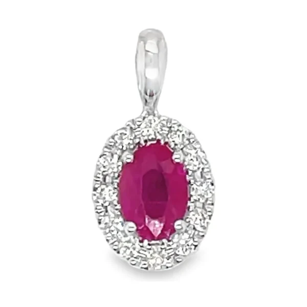 Oval Ruby Halo Pendant
