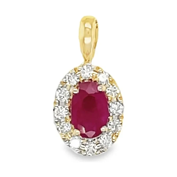 Oval Ruby Halo Pendant
