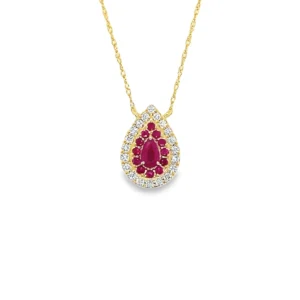 Teardrop Ruby Halo Necklace