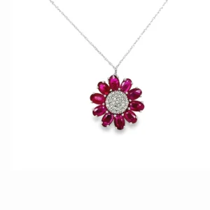 Ruby Flower Pendant Necklace