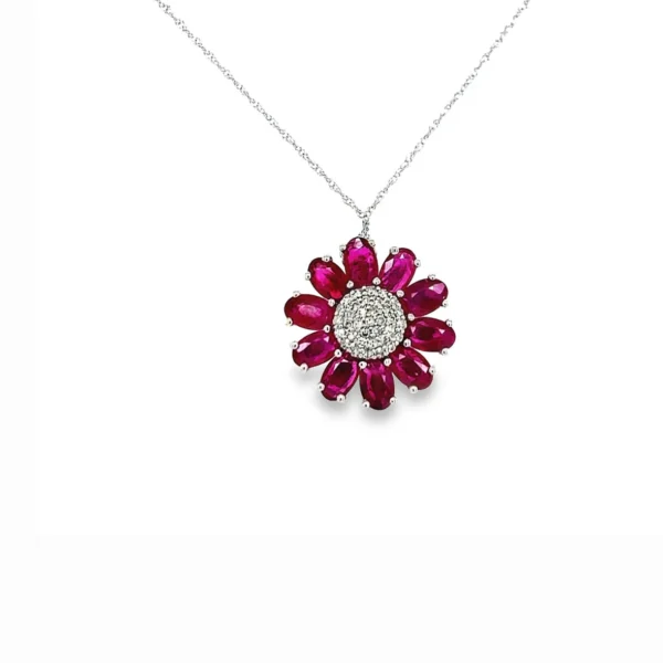 Ruby Flower Pendant Necklace