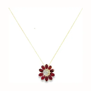 Ruby Flower Pendant Necklace