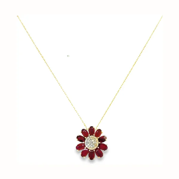 Ruby Flower Pendant Necklace