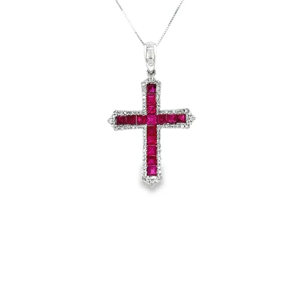 Ruby Cross Pendant Necklace