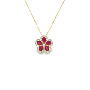 Floral Ruby Pendant Necklace