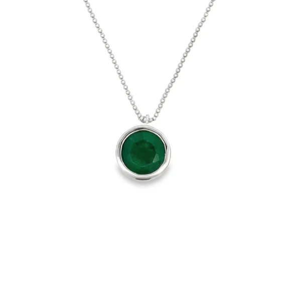 Bezel Round Emerald Pendant Necklace