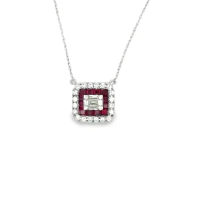 Square Ruby Diamond Necklace