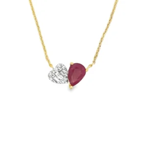 Pear Ruby Heart Necklace