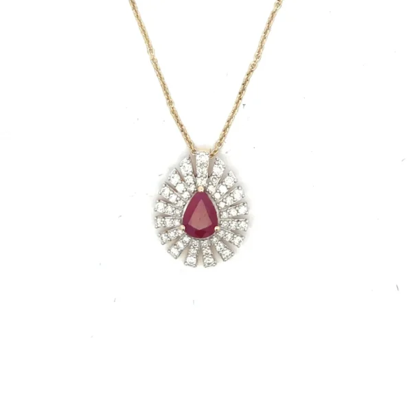 Pear Ruby Sunburst Necklace