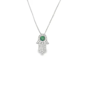 Hamsa Emerald Pendant Necklace