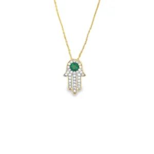 Hamsa Emerald Pendant Necklace