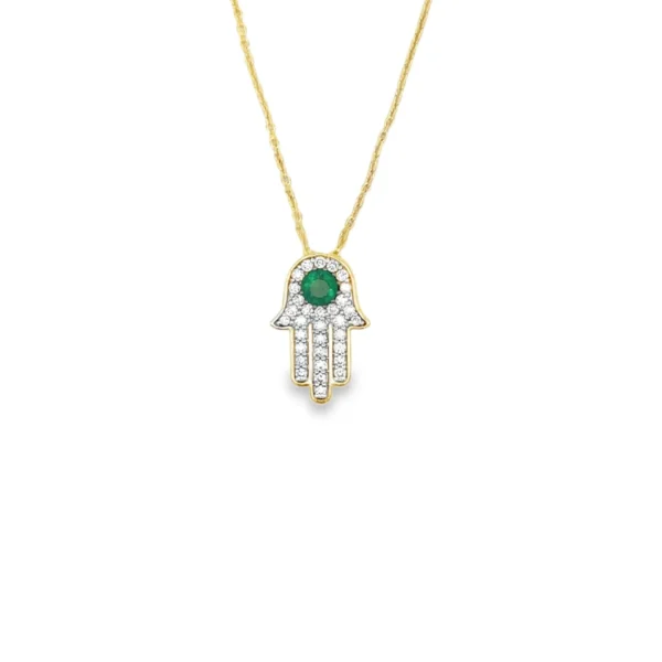 Hamsa Emerald Pendant Necklace