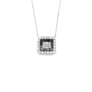 Square Sapphire Halo Necklace